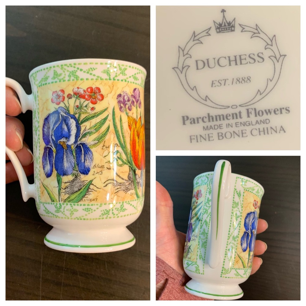 Duchess Parchment Flowers Fine Bone‎ China Mug Made in England Floral Botanical